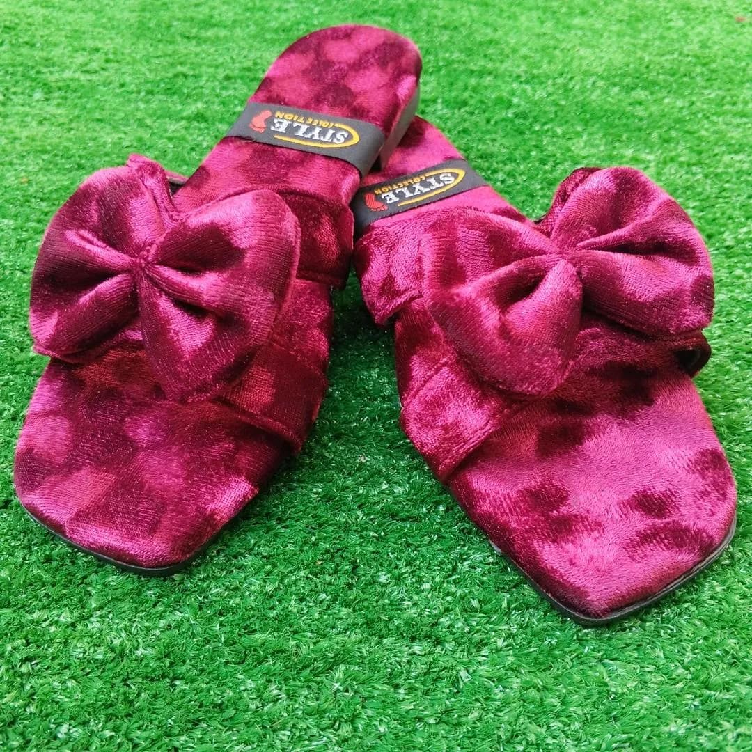 Women Velvet Bow Slippers Pink