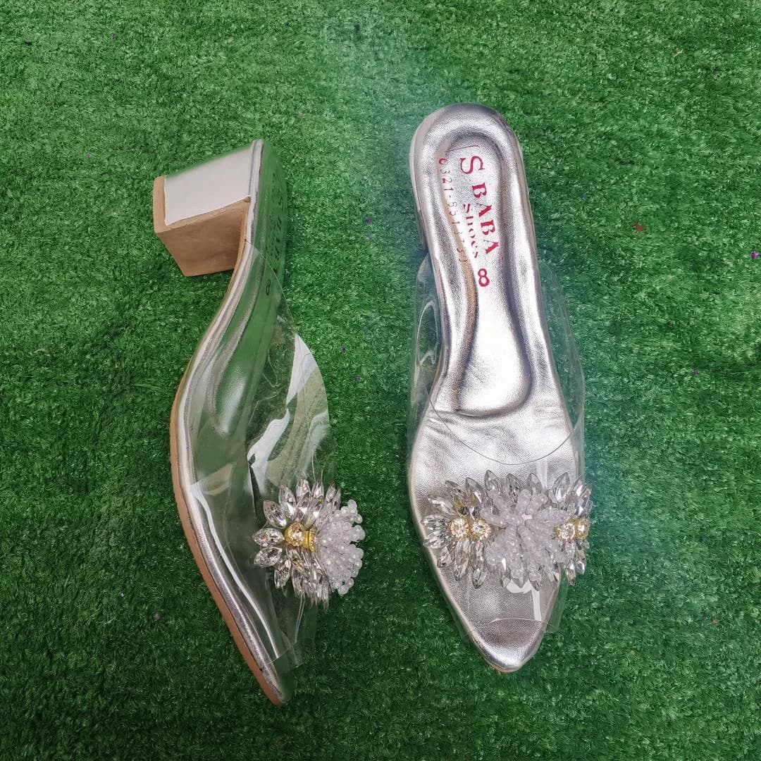 Transparent Floral Heel Slippers for Women