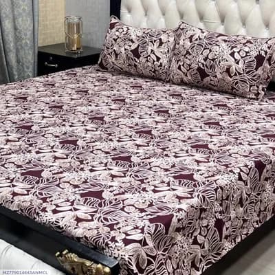 3 Pcs Crystal Cotton Printed Double Bedsheet