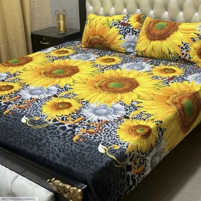 3 Pcs Crystal Cotton Printed Double Bedsheet