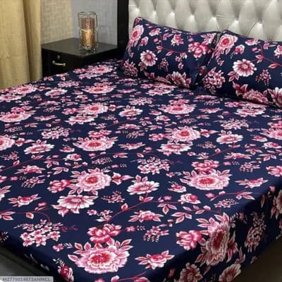 3 Pcs Crystal Cotton Printed Double Bedsheet