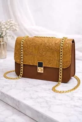 Mustard Floral Chain Crossbody Bag for Girls