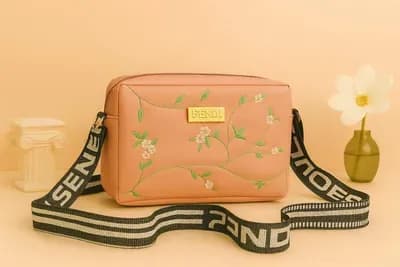Peach Embroidered Leather Crossbody Bag for Men