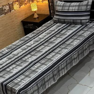 Striped Cotton Single Bed Sheet Set Black Gray