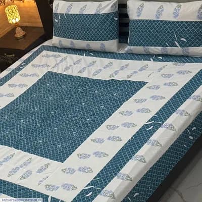 Blue Patchwork Cotton Bedsheet Set for Double Bed