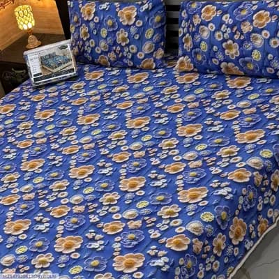 Vibrant 3 Pcs 7D Digital Micro Cotton Printed Double Bedsheet