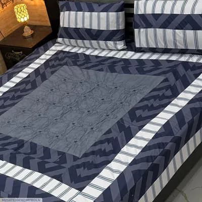 Stylish 3 Pcs Cotton Sotton Embroidered Patchwork Double Bedsheet