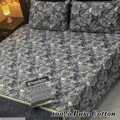 Exclusive 3 Pcs 100% Pure Cotton Printed Double Bedsheet