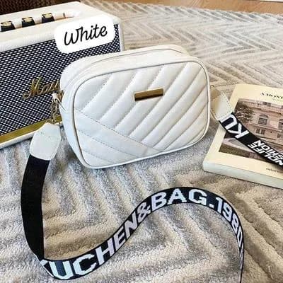 White Quilted Crossbody Bag for Girls 6x8" Leather