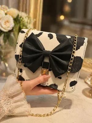 White Black Bow Crossbody Bag for Girls