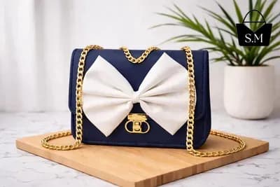 Blue Leather Chain Crossbody Bag for Girls