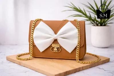 Mustard Leather Bow Crossbody Bag for Girls