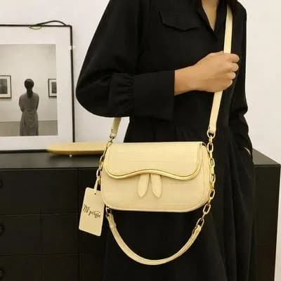 Beige Leather Shoulder Bag for Girls