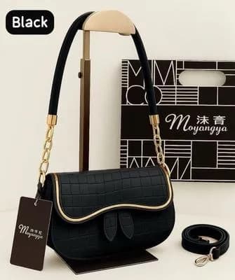 Black Quilted Shoulder Bag with Gold Chain & Strap