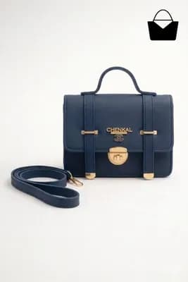Women's Blue Leather Shoulder Bag with Gold Clasp