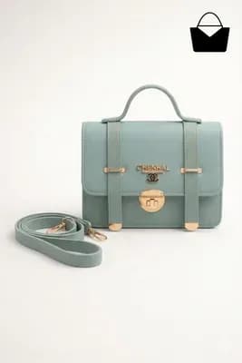 Women's Grey Leather Shoulder Bag with Gold Plated Clasp
