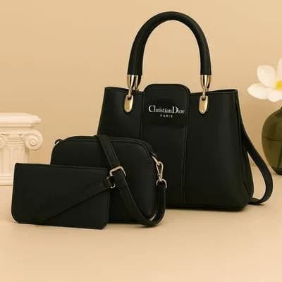 Black Leather 3-Piece Women's Handbag Set