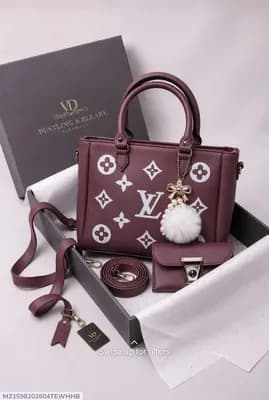 Women's Brown Leather Handbag Set with Top Handle