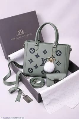 Women's Grey LV Monogram Handbag Set 2 Pcs Leather Material