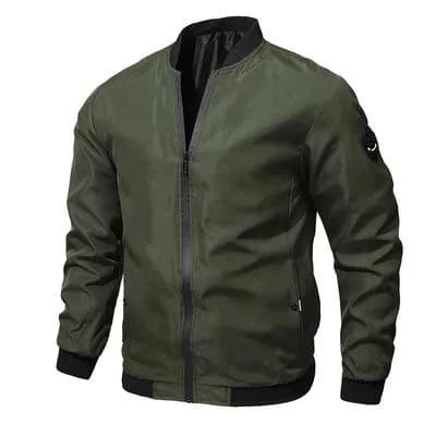 Men's Bomber Jacket Green Polyester Collared Large
