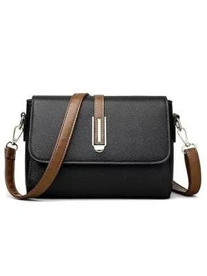 Black PU Leather Crossbody Bag for Women