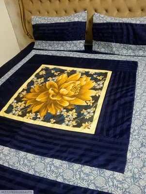 Blue Patchwork Cotton Bedsheet Set for Double Bed
