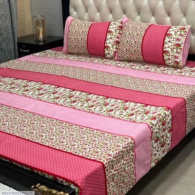 Pink Crystal Cotton Double Bedsheet Set 3 Pcs