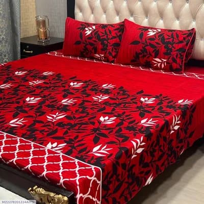 Red Crystal Cotton Double Bedsheet Set 3 Pcs