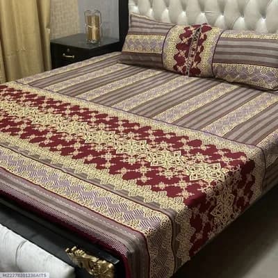Crystal Cotton Printed Double Bedsheet Set Brown 3 Pcs