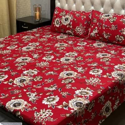 Red Crystal Cotton Double Bedsheet Set 3 Pcs