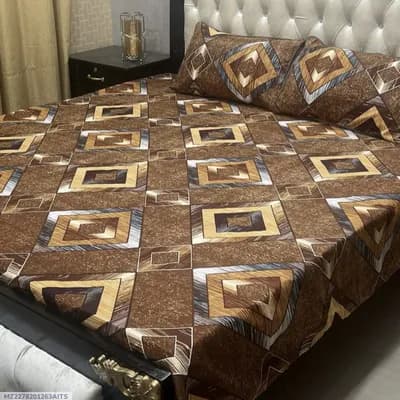 Crystal Cotton Printed Double Bedsheet Brown 3 Pcs Set
