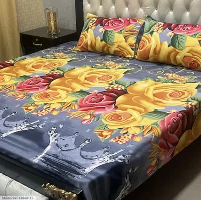 Crystal Cotton Printed Double Bedsheet Set Grey 3 Pcs
