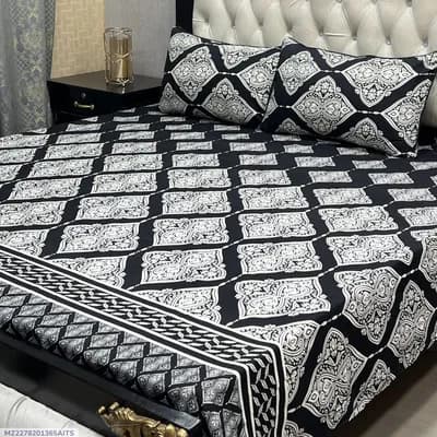 Crystal Cotton Printed Black Double Bedsheet Set 3 Pcs