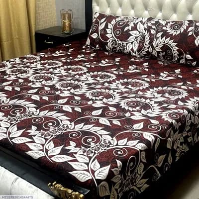 3 Pcs Crystal Cotton Printed Double Bedsheet