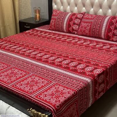 3 Pcs Crystal Cotton Printed Double Bedsheet