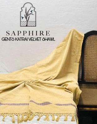 Sapphire Velvet Shawl Yellow Tassels Winter Formal Wear