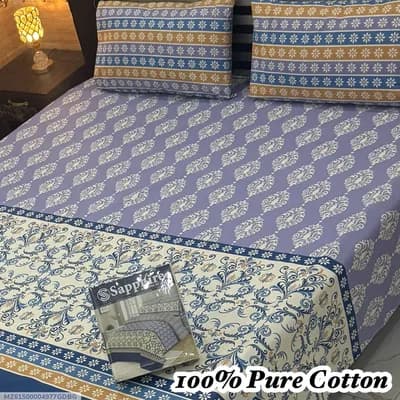 100% Pure Cotton Double Bedsheet Purple 3 Pcs