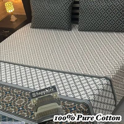100% Pure Cotton Printed Bedsheet Set Double Bed