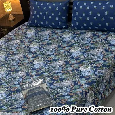 100% Pure Cotton Floral Bedsheet Set Blue