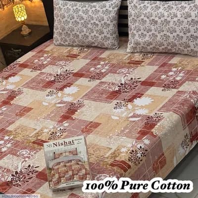 100% Pure Cotton Printed Bedsheet Set Double Bed Pink