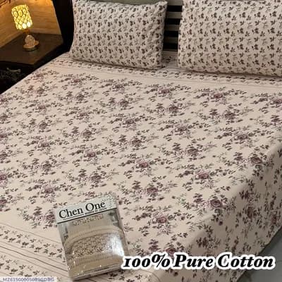 Double Bedsheet 3 Pcs Cotton Printed Off White