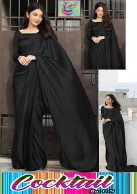 Stitched Saree Shamoz Silk Black 3 Pcs Set