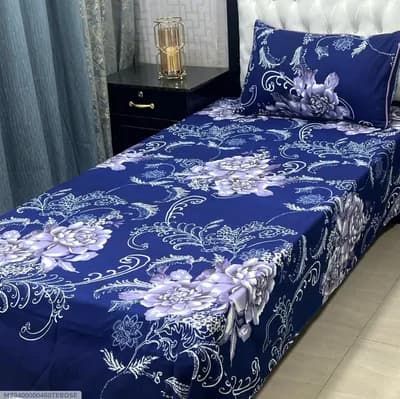 Blue Printed Crystal Cotton Single Bed Sheet Set