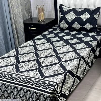 Single Bed Crystal Cotton Bedsheet Blue Printed Set