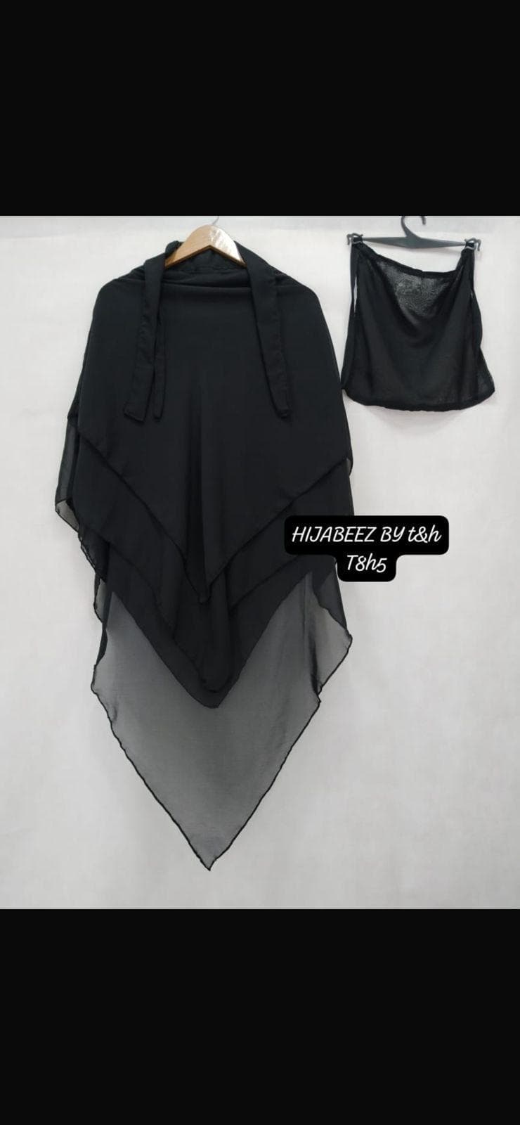 Stylish Black Chiffon Hijab Set – 2 Pcs with Sleeves & Buttons - image 1