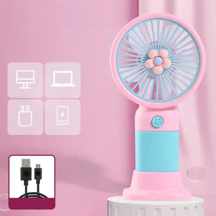 Portable Foldable Neck Fan Pink USB Rechargeable 18x7.6cm - image 1