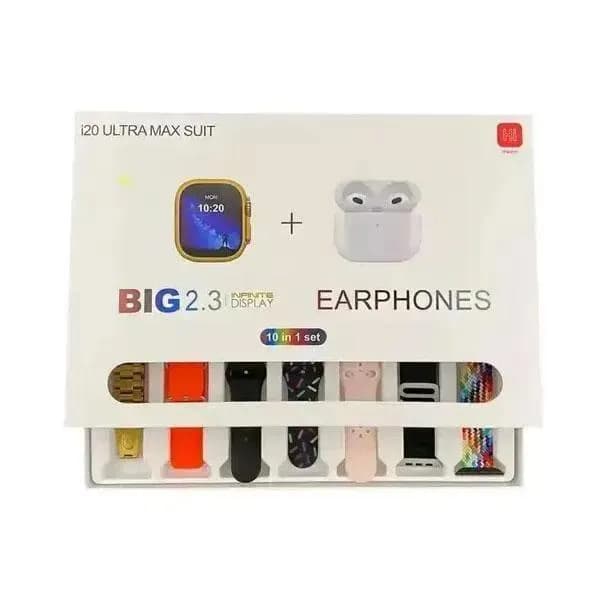 i20 Ultra Max Suit - 10-in-1 Premium Smartwatch & Earphones Combo Set