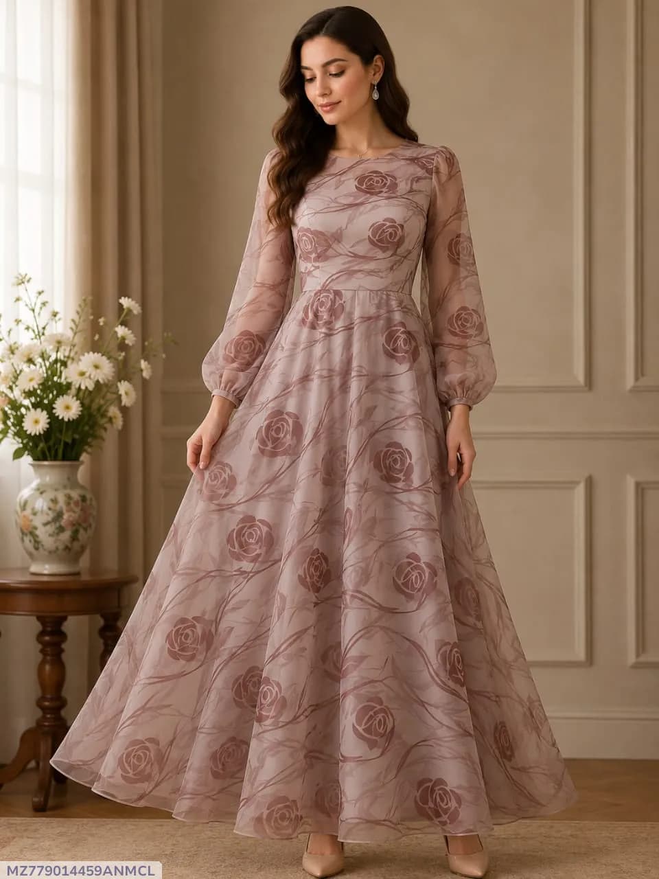 Pakistani Floral Embroidered Gown Dress