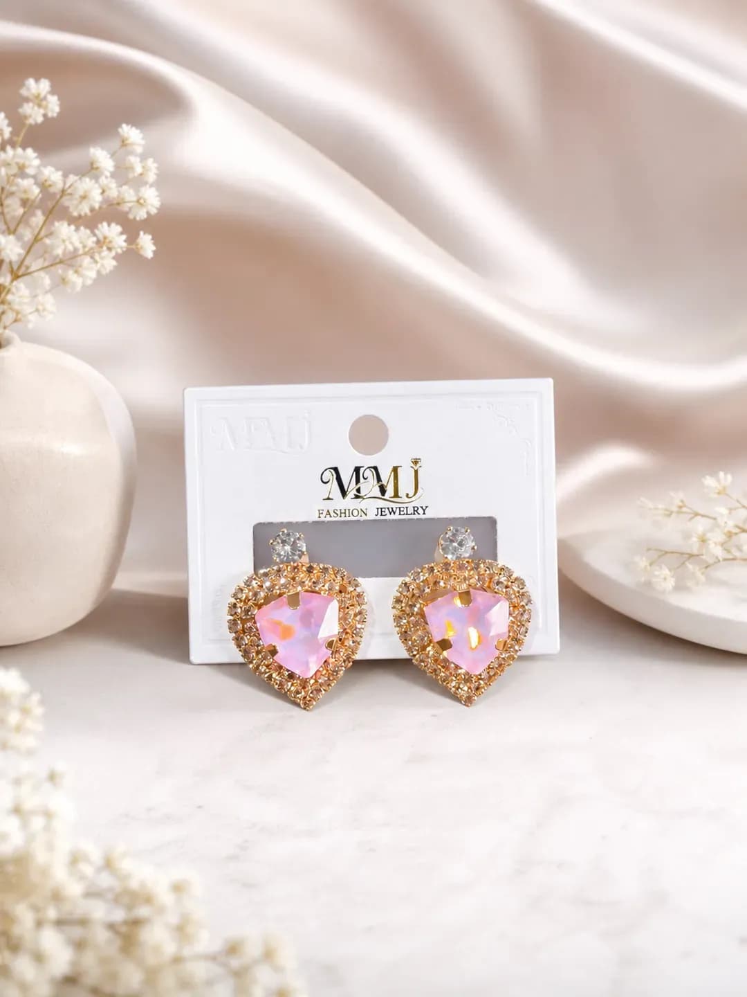 Heart Gold Plated Crystal Earrings 2 Pcs
