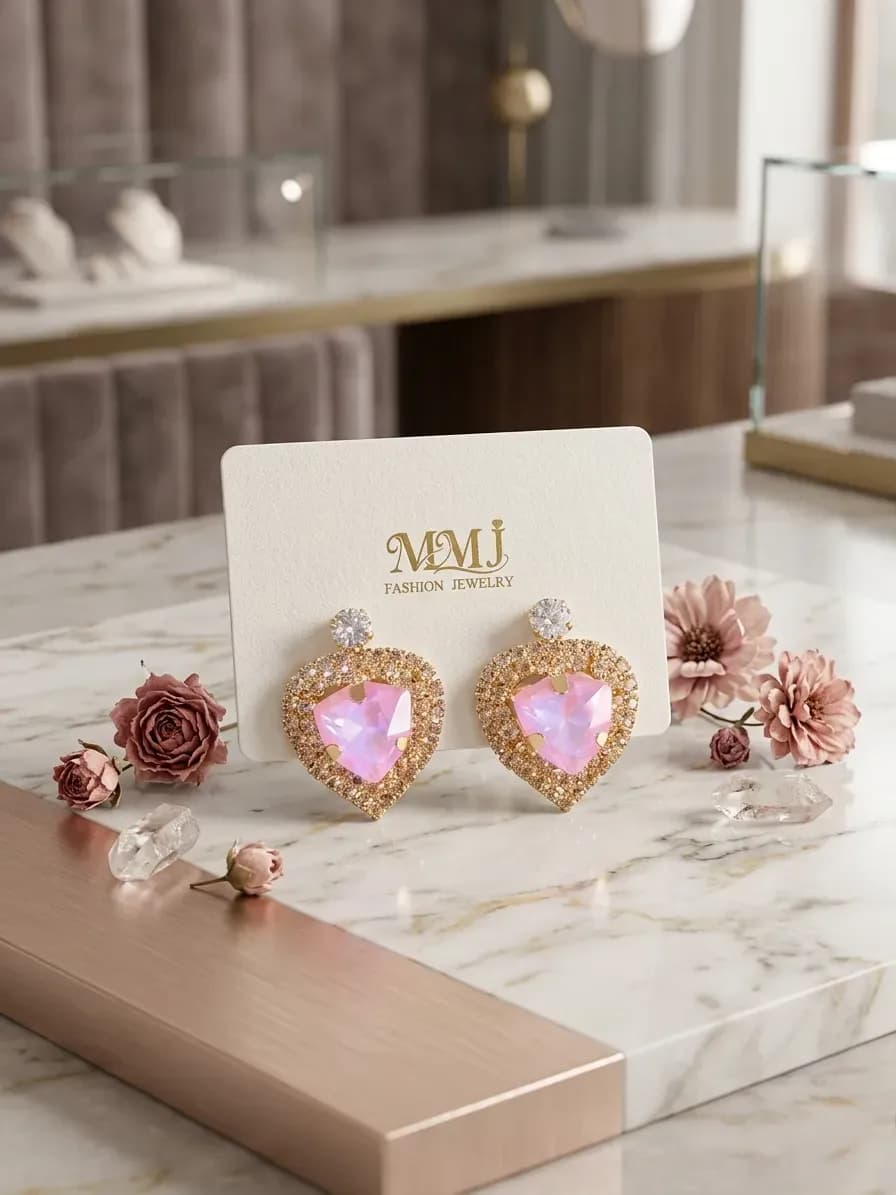 Heart Gold Plated Crystal Earrings 2 Pcs
